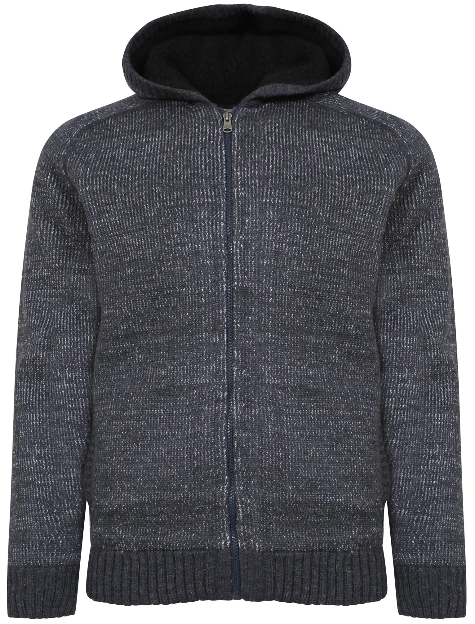 Argyll Sherpa Lined Hooded Cardigan in Dark Denim Marl - Tokyo Laundry