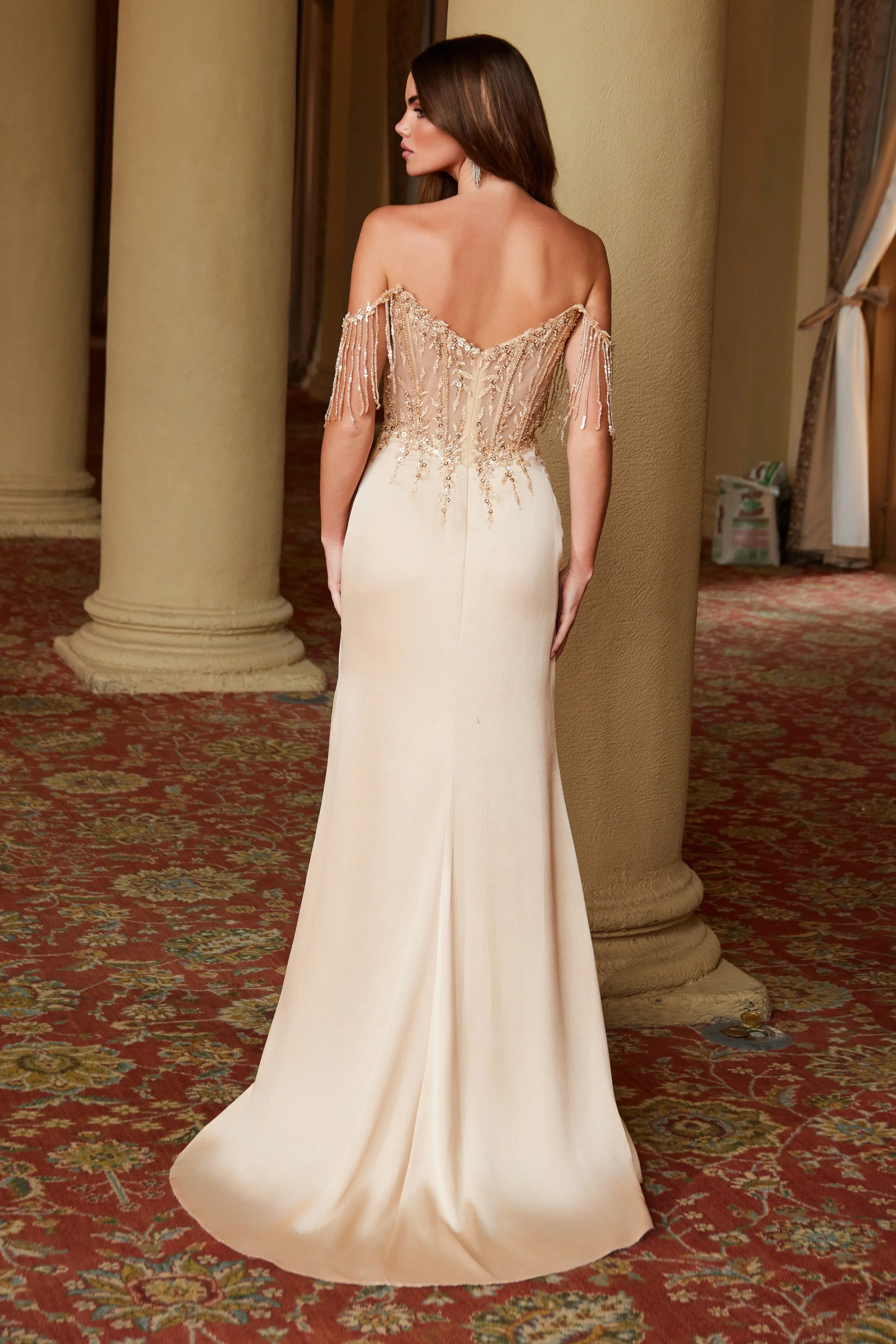 NOX ANABEL F1571 Sweetheart Sequin Applique Off Shoulder Dress